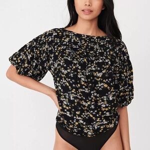 Free People Black Floral Tie-Back Bodysuit